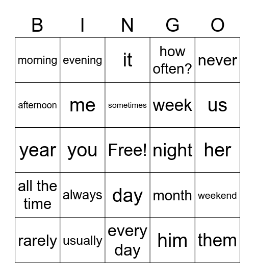Unit 11 Bingo Card