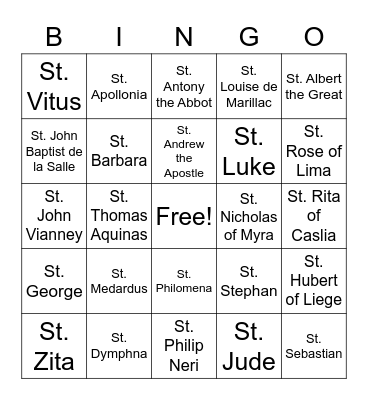 All Saints Day Bingo Card