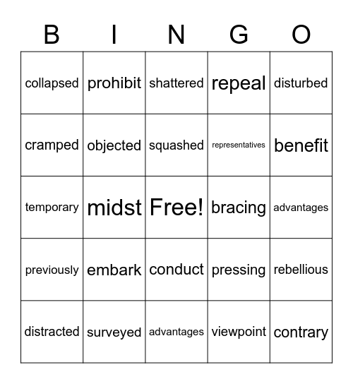 Dangerous Crossing Bingo Card