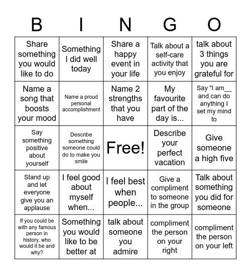 SELF-ESTEEM BINGO Card