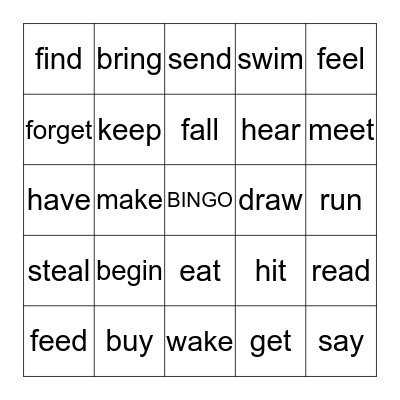 Most Common Irregular Verbs List Bingo Card