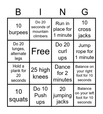 Fitness Bingo Card