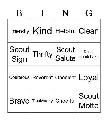 Pack 166 Bobcat Bingo Card