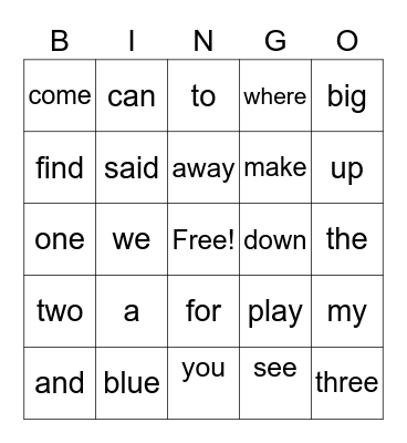 Sight Words List 1a Bingo Card