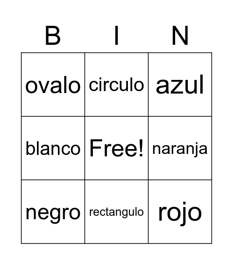 Bingo Colores y formas Bingo Card