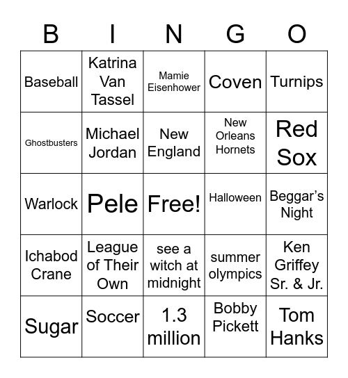 Halloween Tailgate Bingo Card