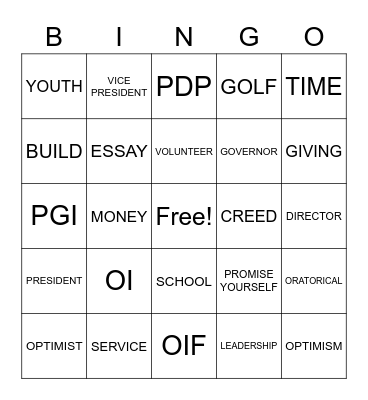 OPTIMIST CLUB OF BARBICAN PINES Bingo Card