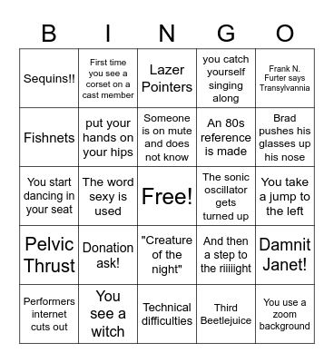 It's Just a Jump to the Left Bingo Card
