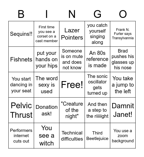 It's Just a Jump to the Left Bingo Card
