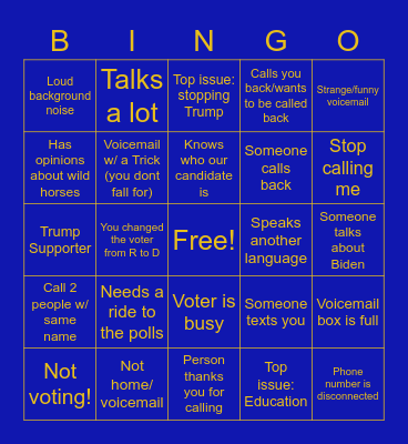 C2C Phone Bank Bingo Card