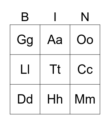 alphabet bingo Card