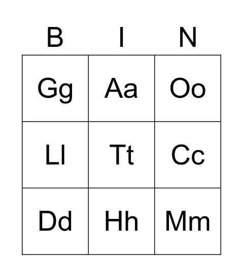alphabet bingo Card