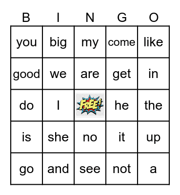 Sight Words 1 Bingo Card