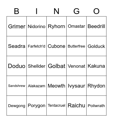 Pokemon Bingo! Bingo Card