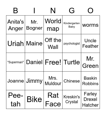 Superfudge Bingo Card