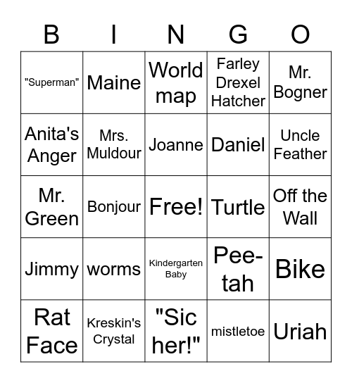 Superfudge - O4 Bingo Card