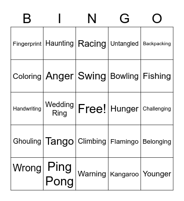 "ing" BINGO Card