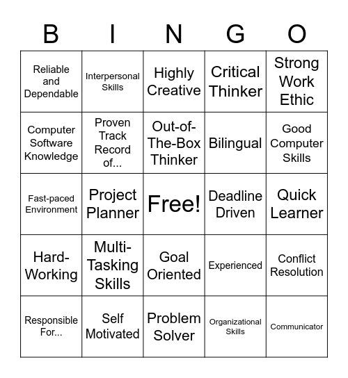 Resume Bingo Card