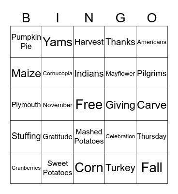 Thanksgiving Bingo Card