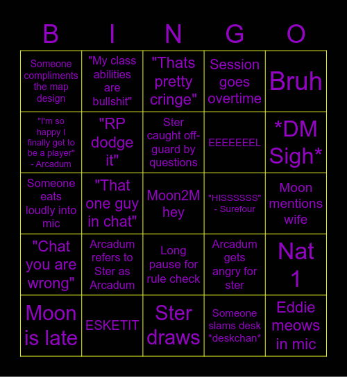 Myriad 1 Bingo Card