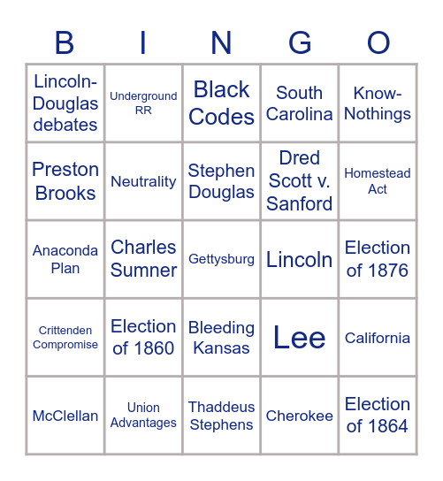 Unit 3 Honors Bingo Card