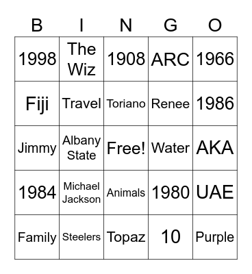 Monique's 54th Birthday Bash Bingo Card