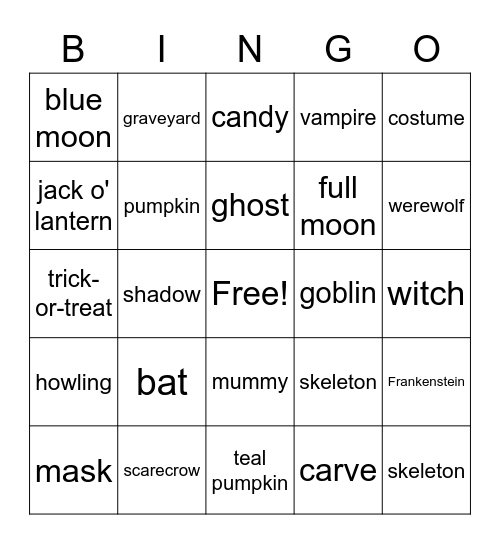 Halloween Bingo Card