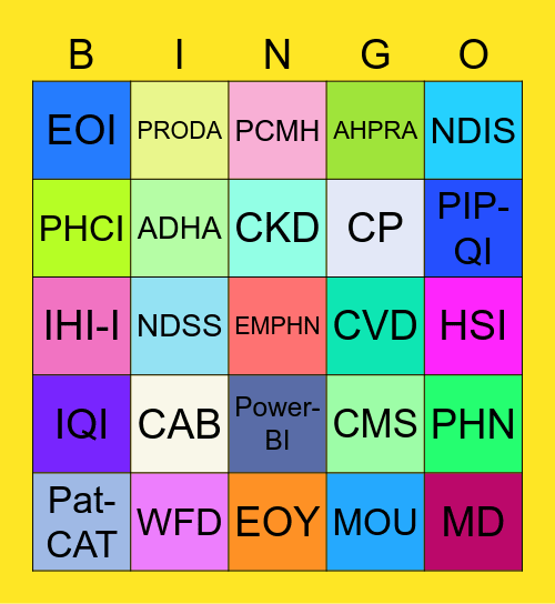 PHN Lingo Bingo Card
