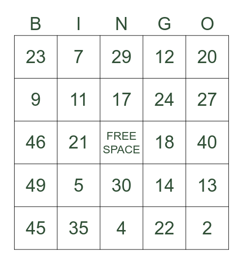Classic Bingo (to 50) Bingo Card