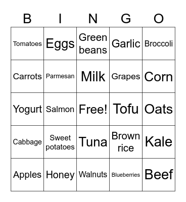 Healthy food Bingo Card