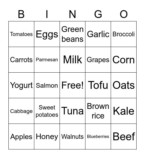 Healthy food Bingo Card