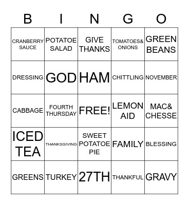 THANKSGIVING Bingo Card