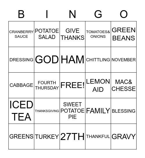 THANKSGIVING Bingo Card