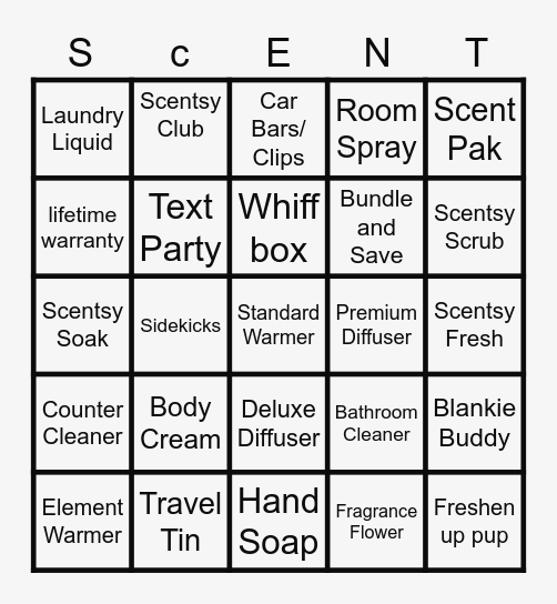 Bingo Scentsy Style Bingo Card