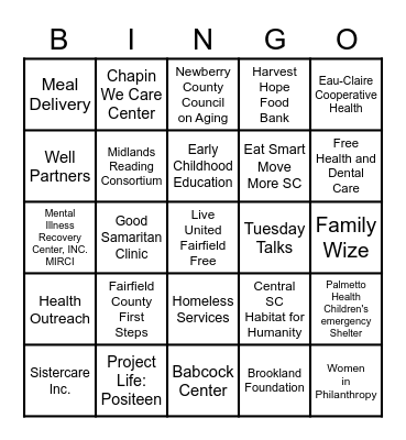United Way Bingo FMS Bingo Card