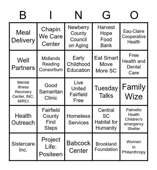 United Way Bingo FMS Bingo Card