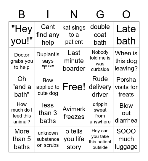 Receptionist Bingo Card