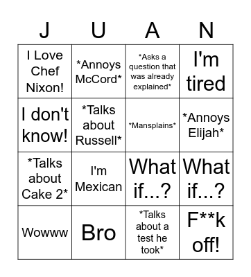 Danny Phrases Bingo Card
