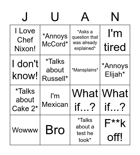 Danny Phrases Bingo Card