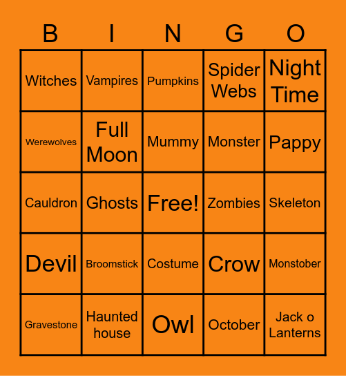 Halloween BINGO Card