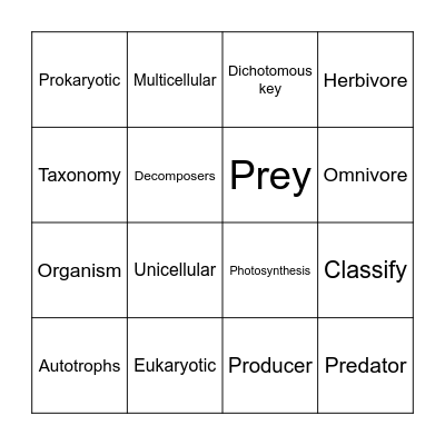 Biology Glossary Words Bingo Card