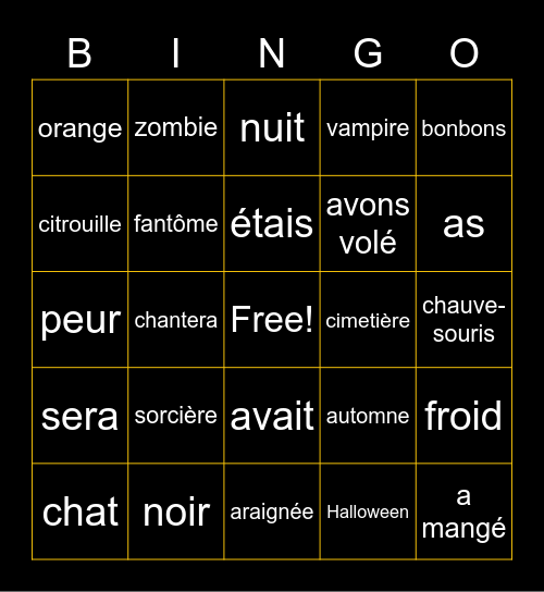 Halloween en français Bingo Card