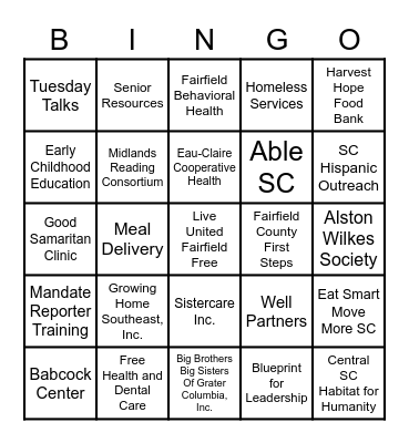 United Way Bingo FMS Bingo Card