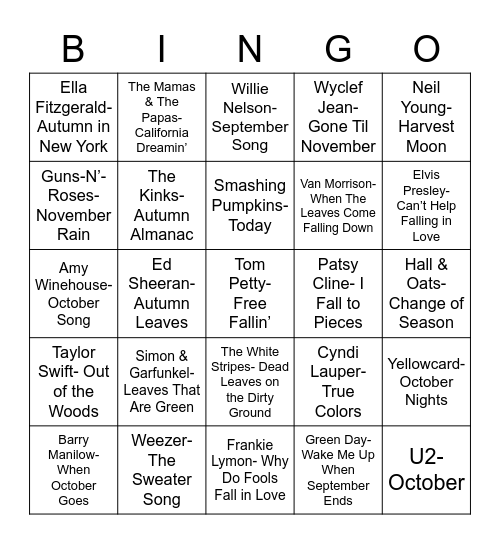 Total-Quiz.com Presents Radio Bingo: Fall Bingo Card