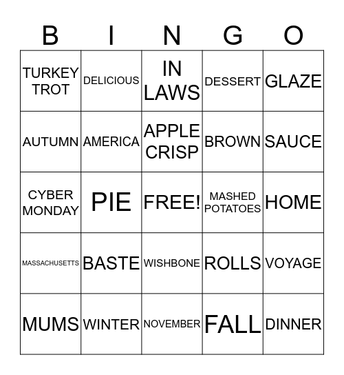 November Bingo Card