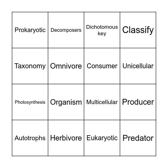Biology Glossary Words Bingo Card