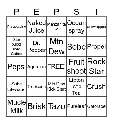 PEPSI BINGO Card