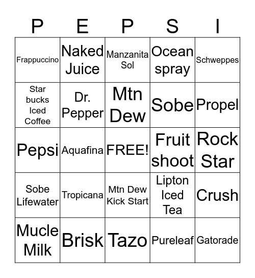 PEPSI BINGO Card