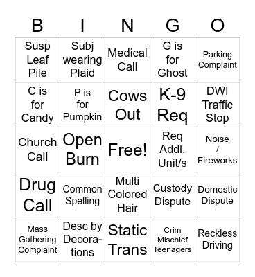 Halloween 2020 Dispatch Bingp Bingo Card