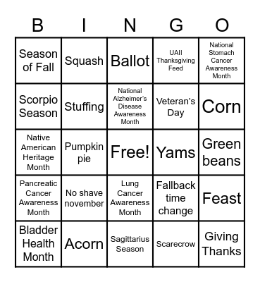 UAII November BINGO Card